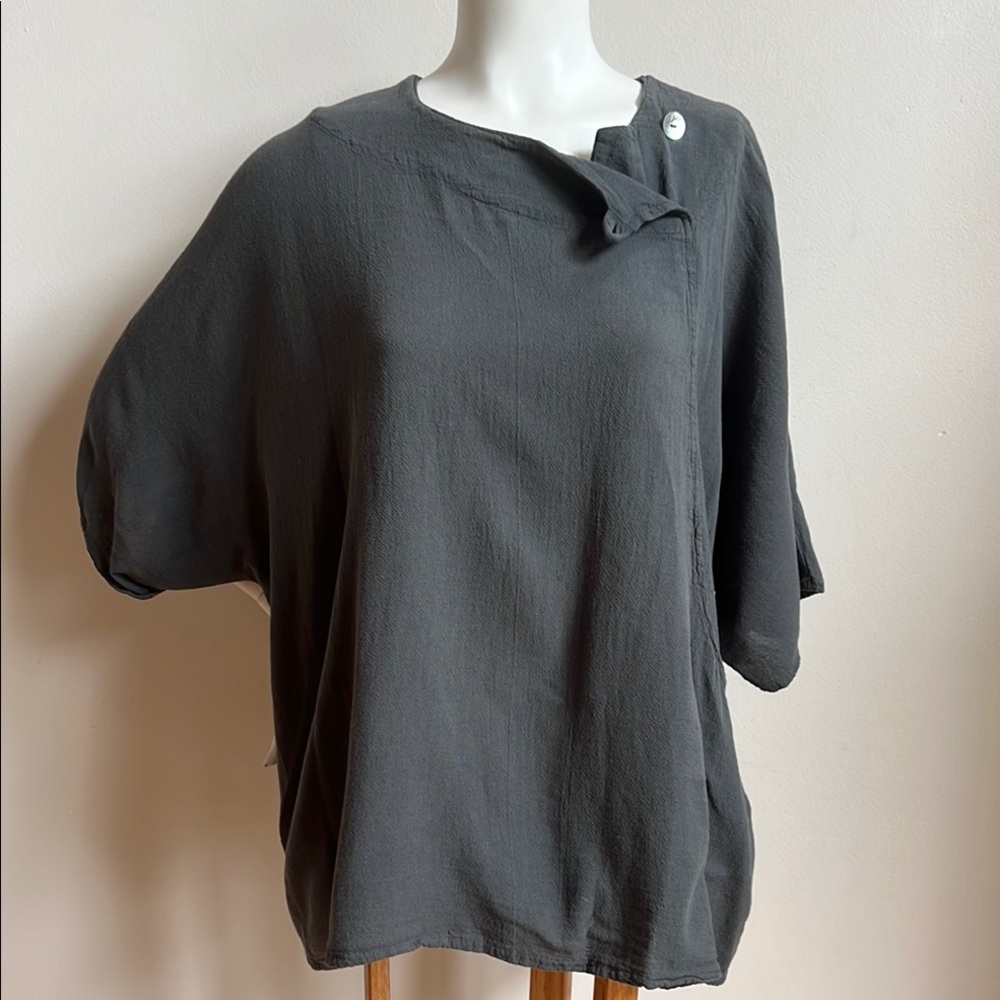 Lagenlook Gray Oversized Short Sleeve Tunic